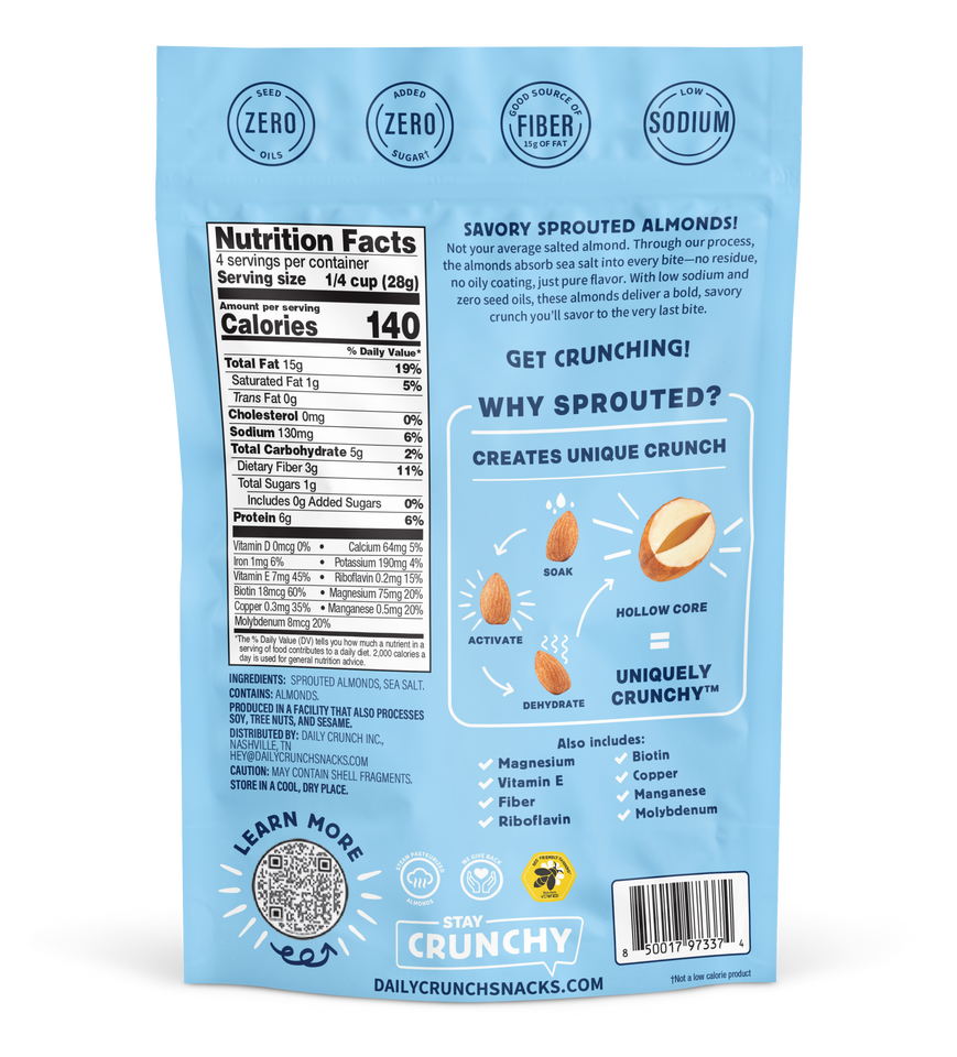Daily Crunch Sea Salt Sprouted Almonds - Daily Crunch