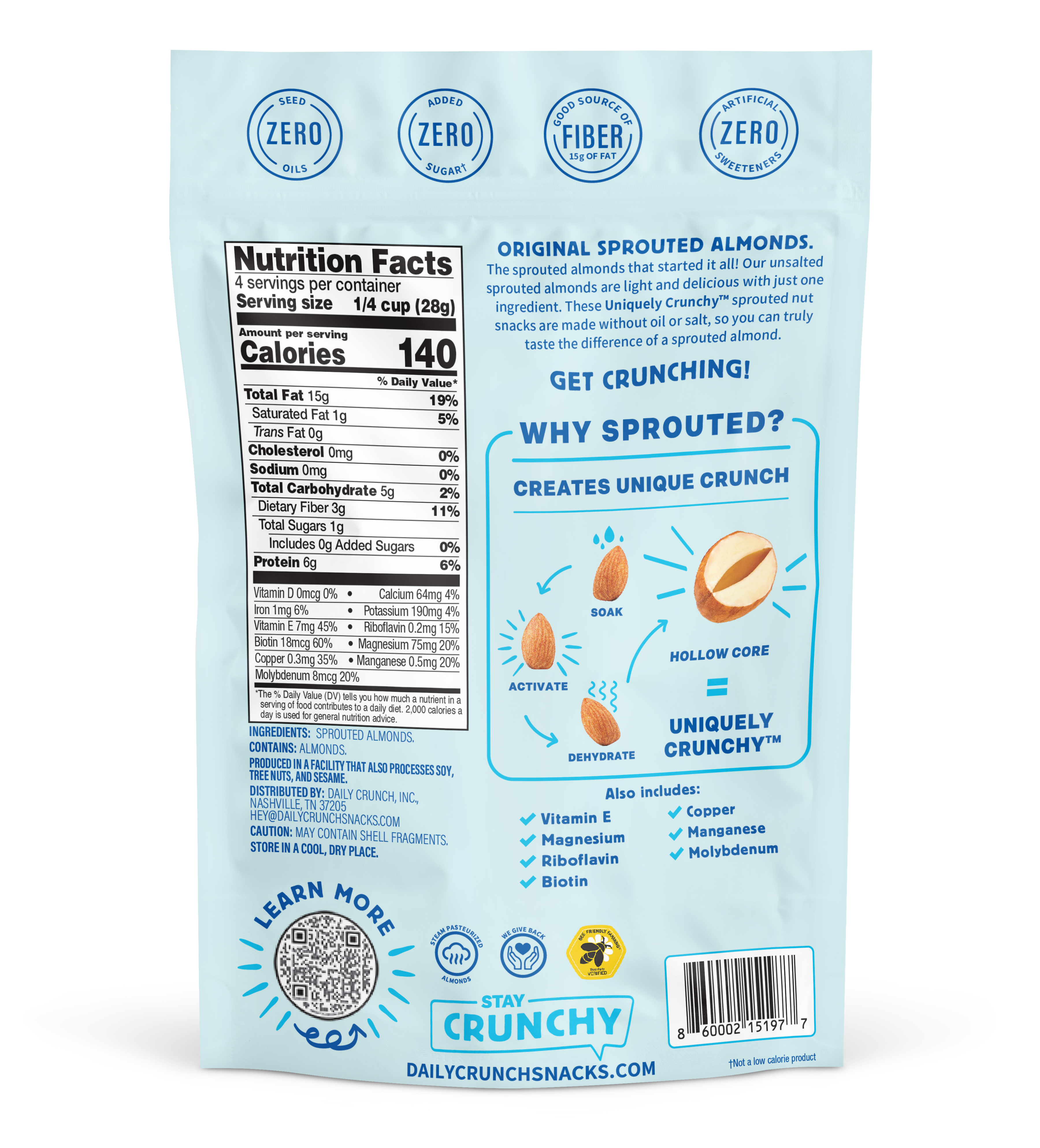 Daily Crunch Unsalted Sprouted Almonds - Daily Crunch